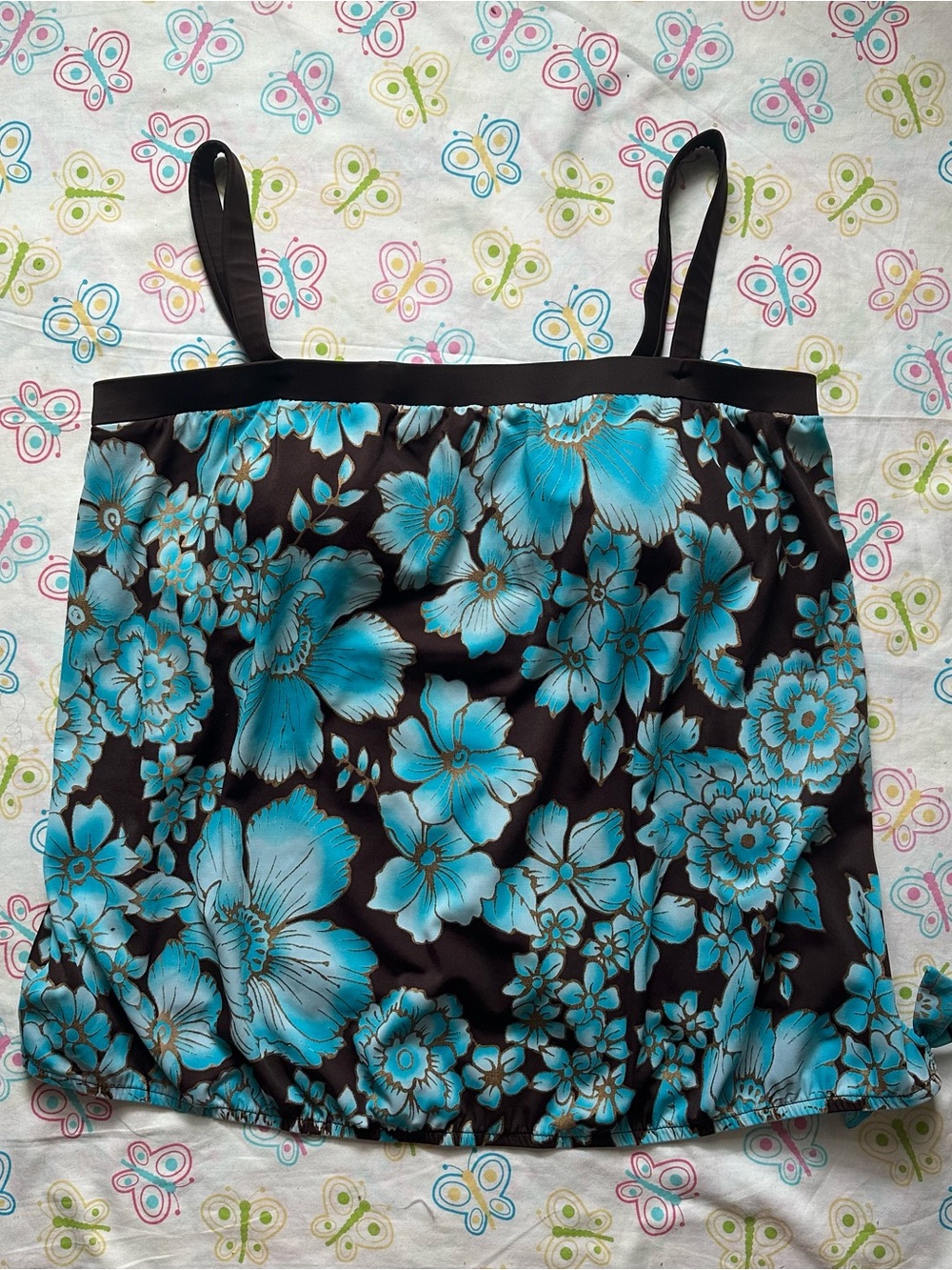Vintage Maxine of Hollywood Brown & Turquoise Floral Print Top